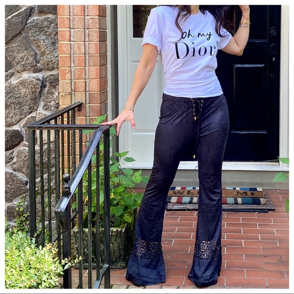 BOHO CHIC FAUX SUEDE LACE UP BELL PANTS - Picture 9 of 13